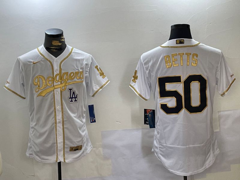 Men Los Angeles Dodgers #50 Betts White Gold Elite 2024 Nike MLB Jersey style 6->los angeles dodgers->MLB Jersey
